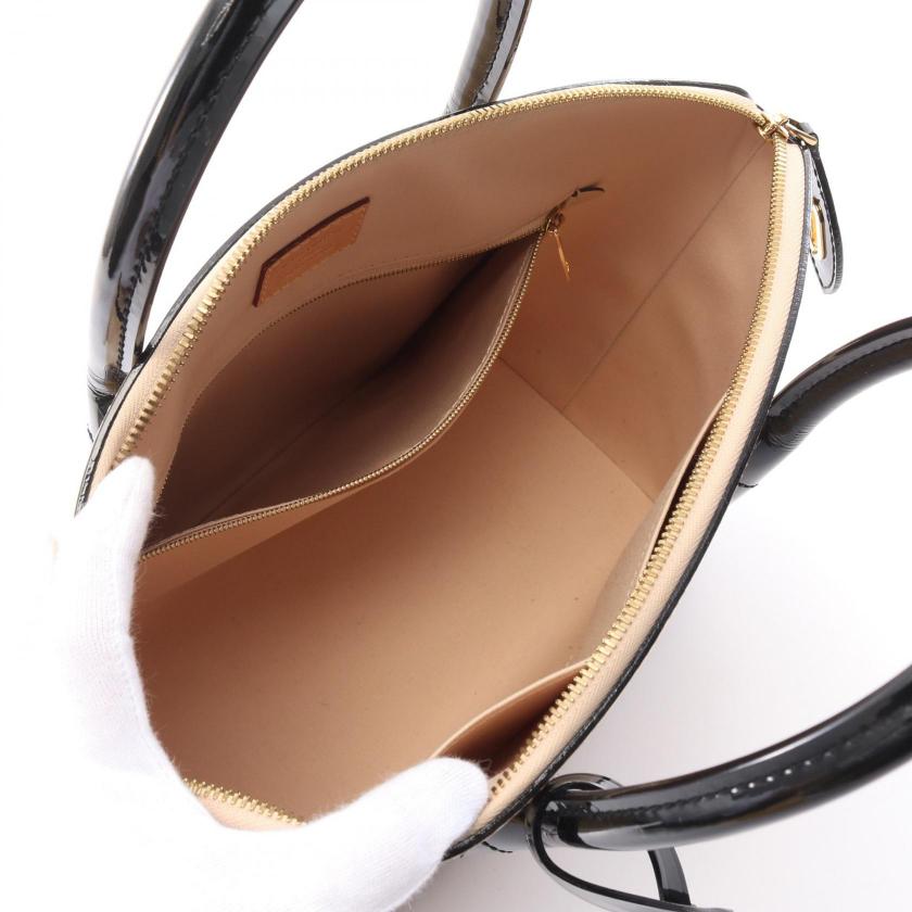 LOUIS VUITTON Lockit PM Monogram Vernis Dune Handbag Beige Black Leather