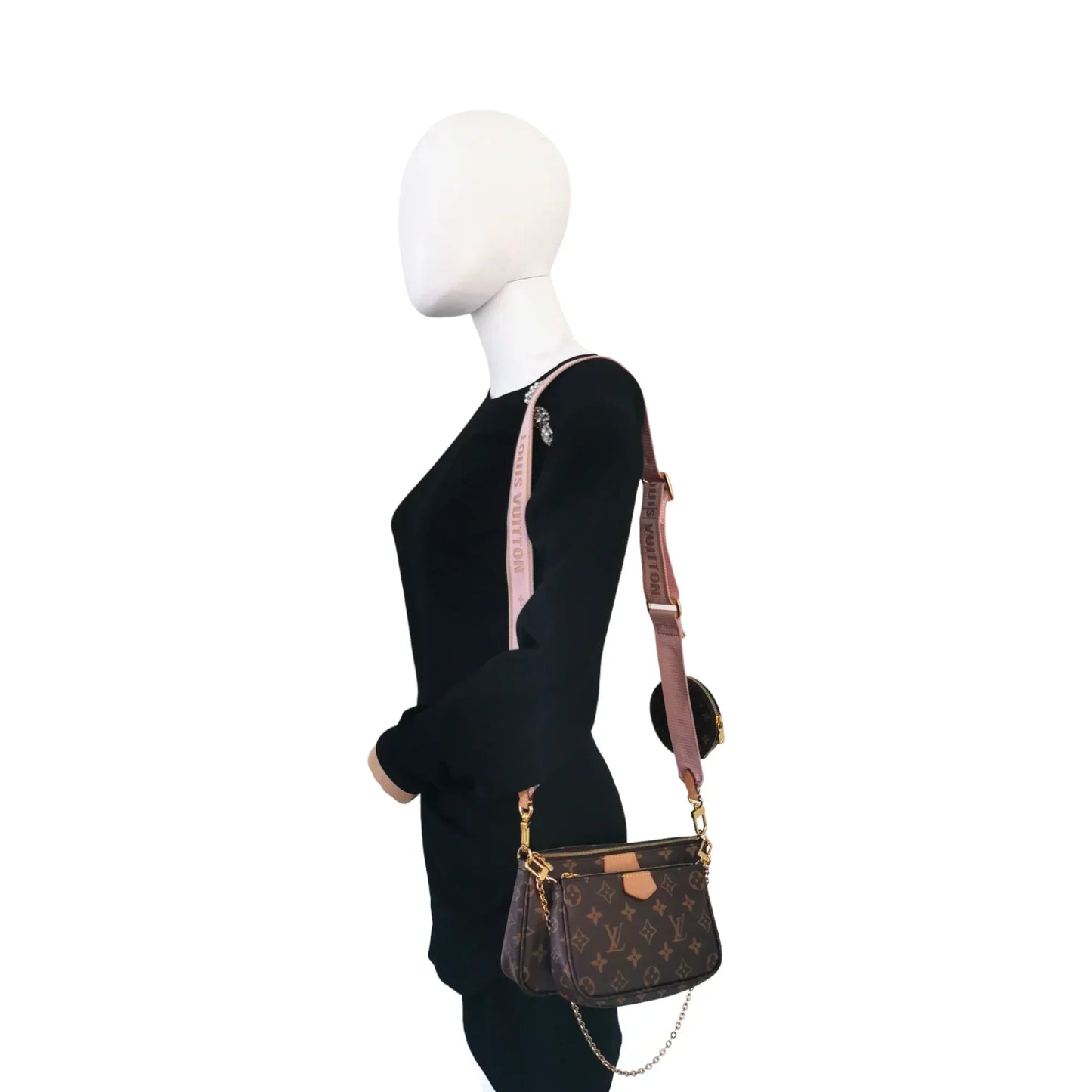 Louis Vuitton Multi-Pochette Accessoires Monogram Canvas Pink Strap Clutch