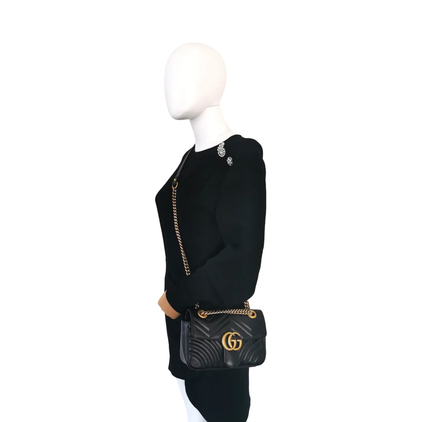 Gucci GG Marmont Black Leather Quilted Crossbody Style 2