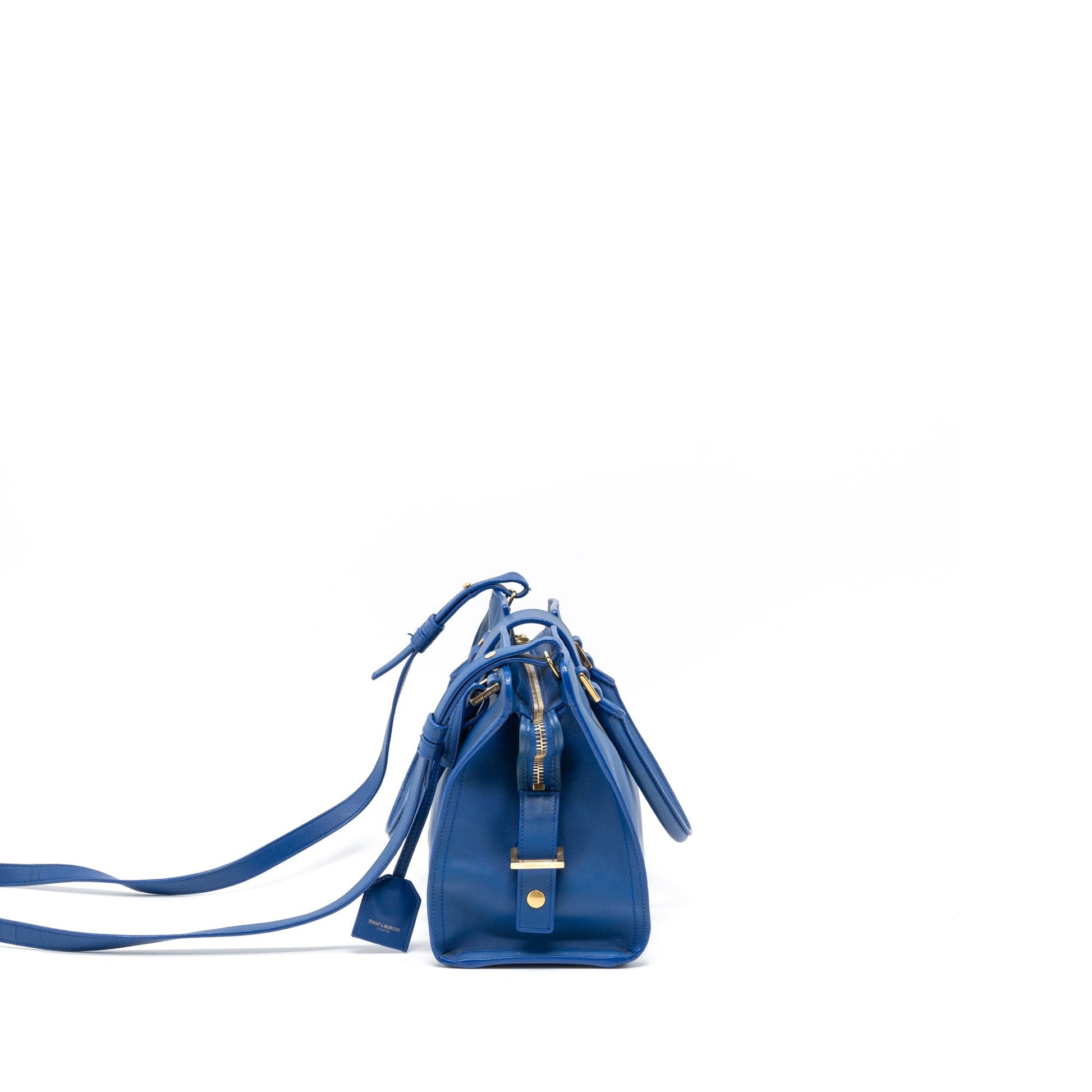 Saint Laurent Cabas Tote Purse Calfskin Blue