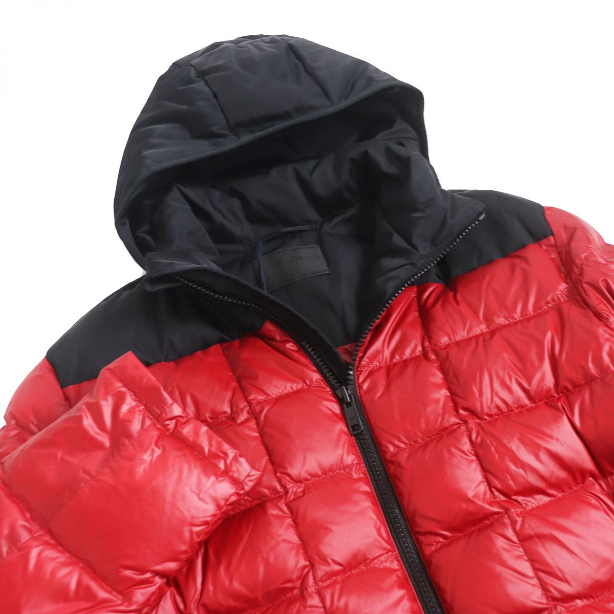 PRADA Down jacket Outer: 100% polyamide (nylon), Lining: 100% polyamide (nylon), Part: 100% polyester, Filling: 90% down, Filling: 10% feather Red x black mens S