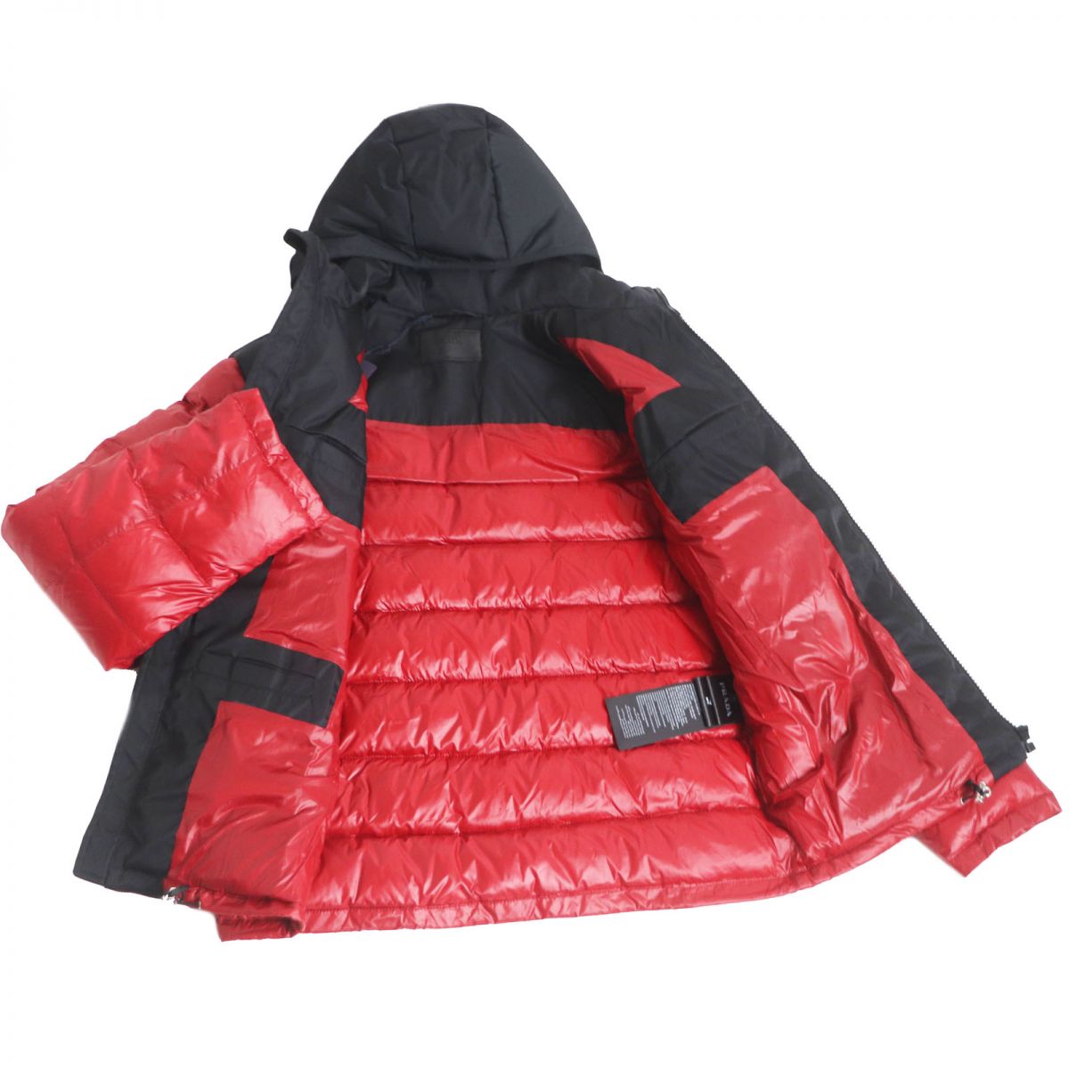 PRADA Down jacket Outer: 100% polyamide (nylon), Lining: 100% polyamide (nylon), Part: 100% polyester, Filling: 90% down, Filling: 10% feather Red x black mens S