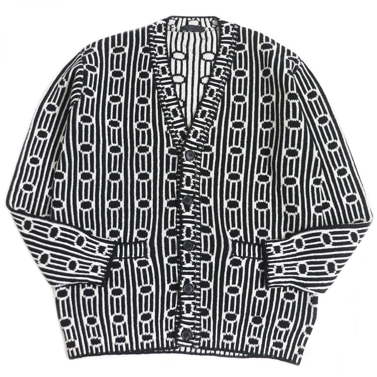 PRADA knit Outer: 70% virgin wool, Outer: 30% cashmere Black x white mens 44