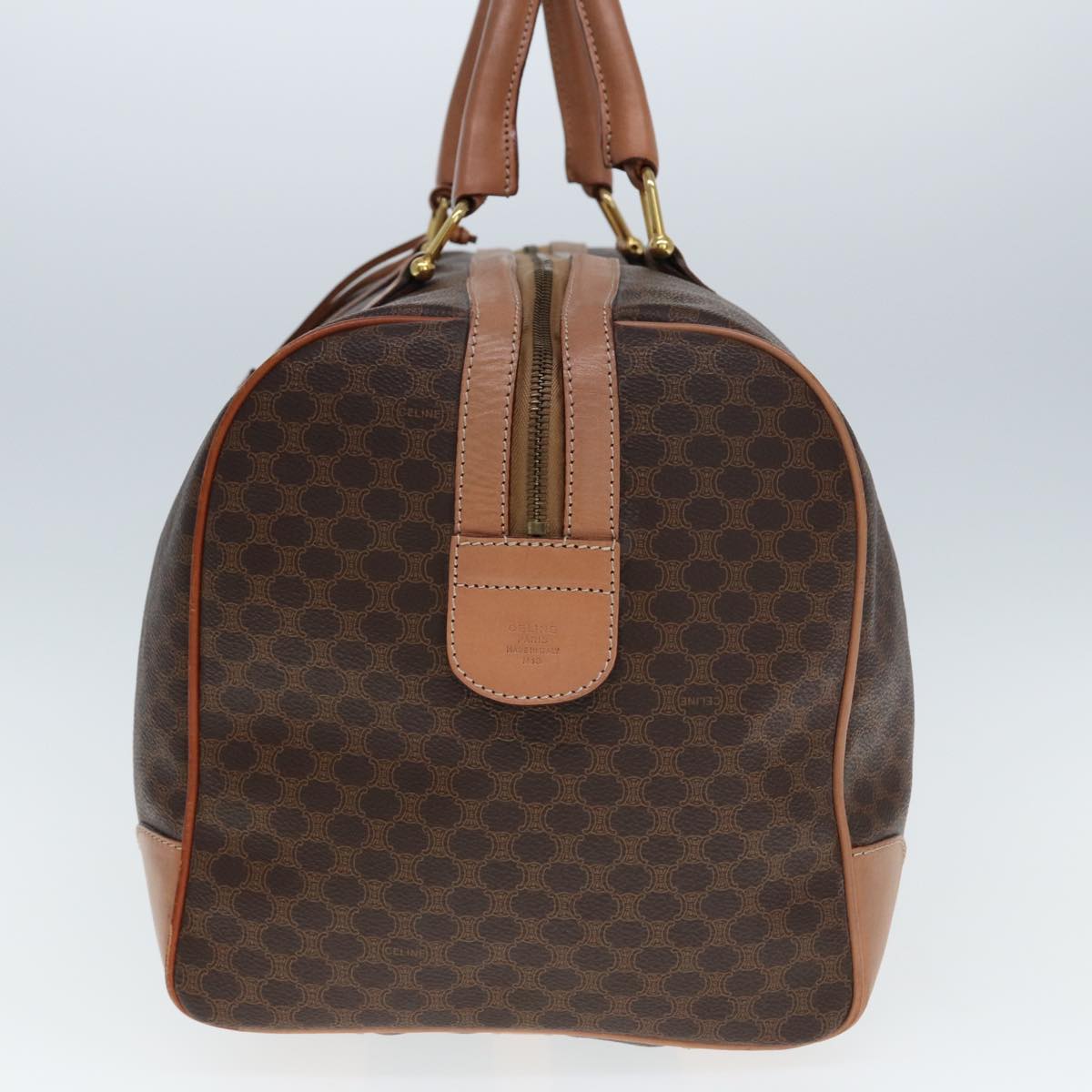 Luxury CELINE Macadam Canvas Boston Bag PVC Leather Brown tb1107