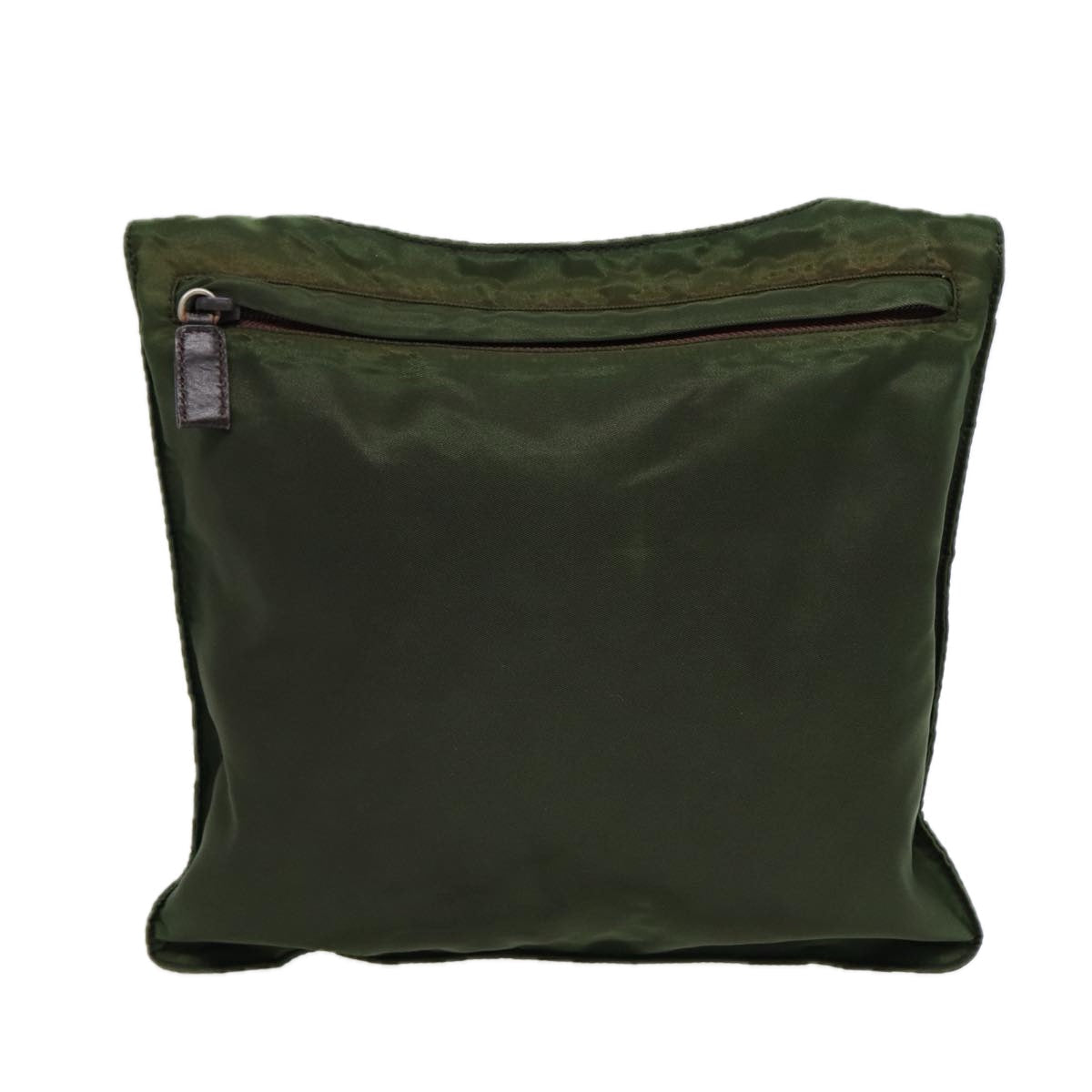 PRADA Shoulder Bag Nylon Khaki Dark Brown Silver Auth