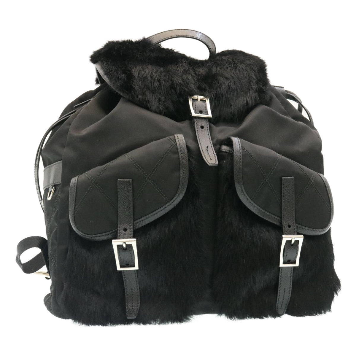 Prada Nylon Fur Backpack Black