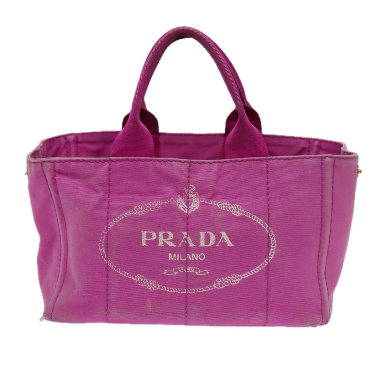 PRADA Canapa MM Hand Bag Canvas Pink Auth