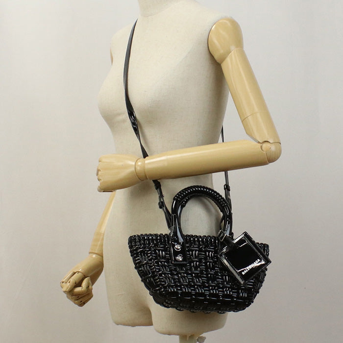 BALENCIAGA 678028 2IE2Y 1000 XXS With Strap Basket bistro Tote Bag Shoulder bag Polyurethane black Wome