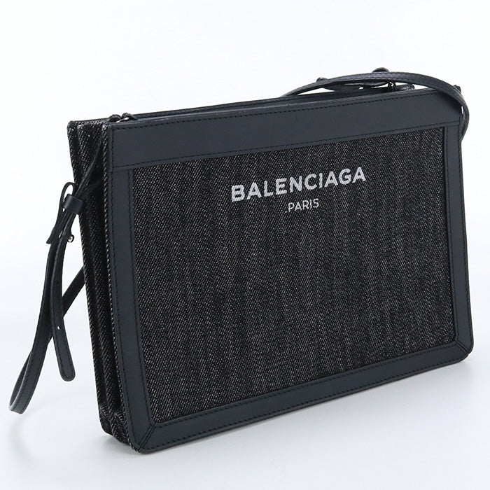 BALENCIAGA 339937 Navy Pochette Diagonal Shoulder Bag canvas black Women