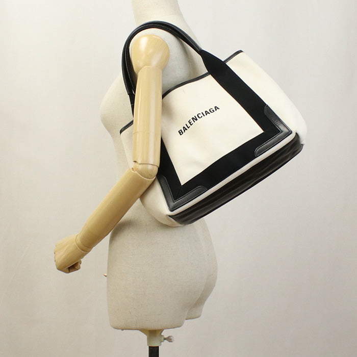 BALENCIAGA 339933 Navy kabas S Tote Bag Sling Bag Handbag canvas white Women