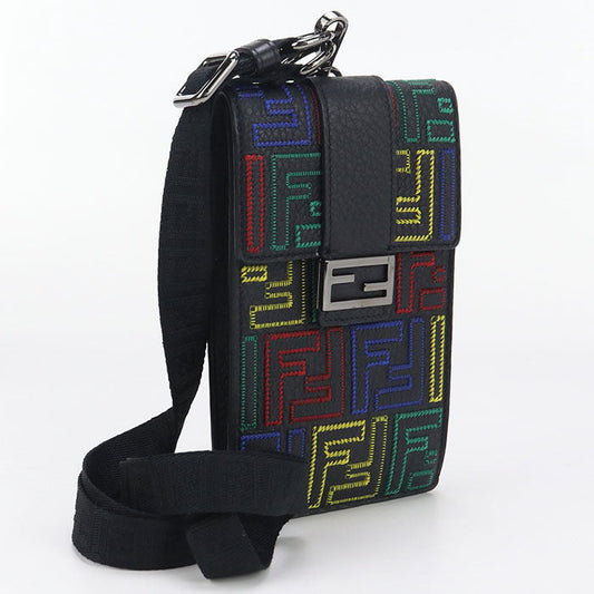 FENDI 7AS120 Shoulder Bag Zucca Phone holder leather black mens(unisex)