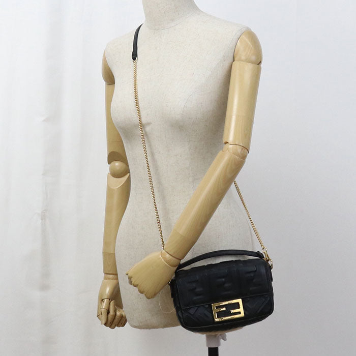 FENDI 8BS017 Shoulder Bag Zucca mamma bucket ChainShoulder Bag leather black Women