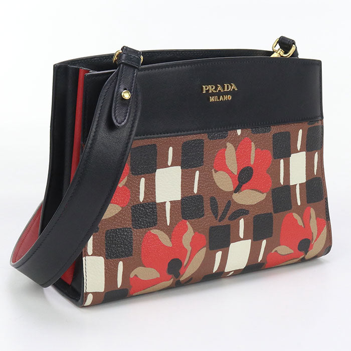PRADA Shoulder bag Bibliotheque Semi-shoulder bag leather black Women