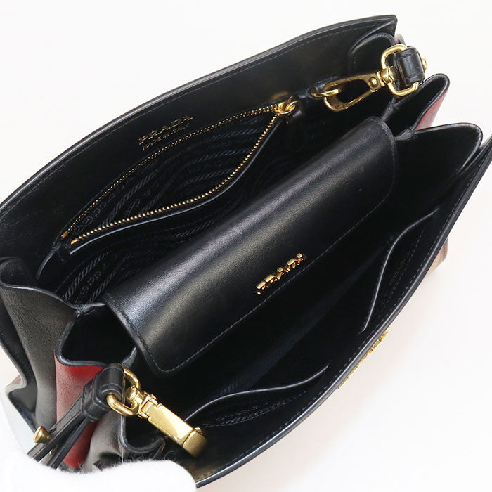 PRADA Shoulder bag Bibliotheque Semi-shoulder bag leather black Women