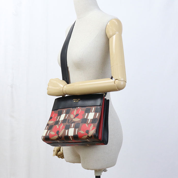 PRADA Shoulder bag Bibliotheque Semi-shoulder bag leather black Women