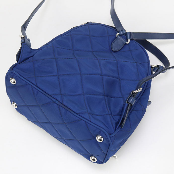 PRADA Backpack mini daypack Nylon, leather blue Women