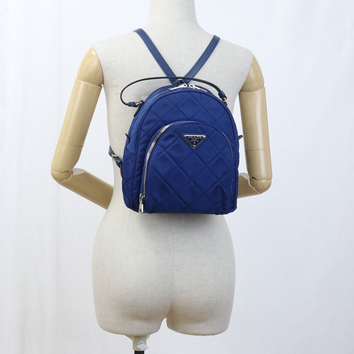 PRADA Backpack mini daypack Nylon, leather blue Women