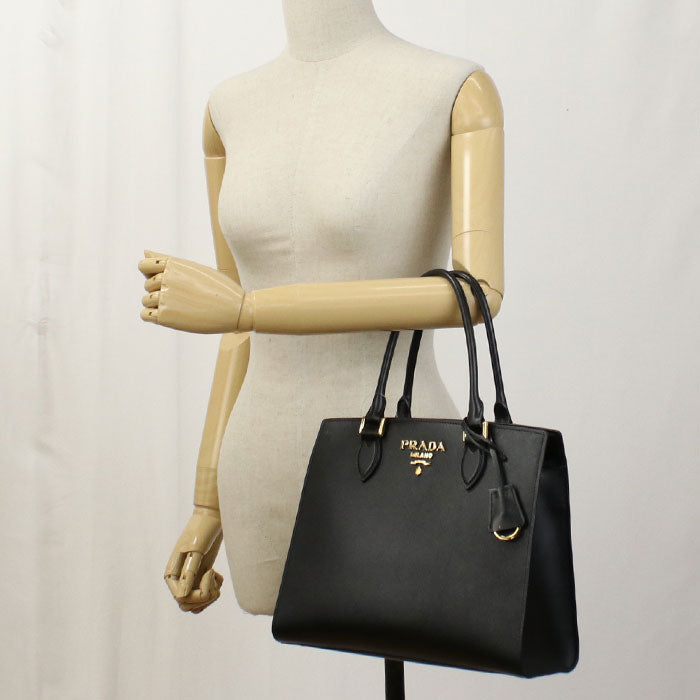 PRADA handbag shoulder bag Saffiano leather Black Women