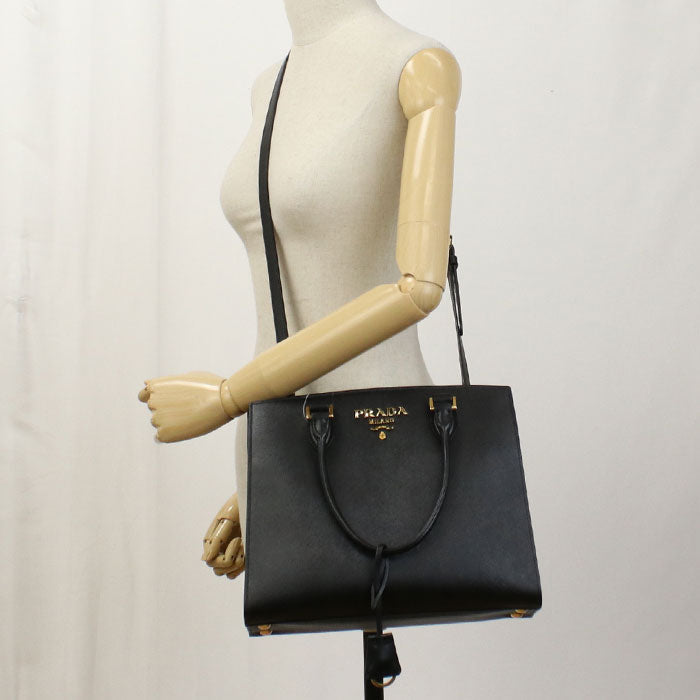 PRADA handbag shoulder bag Saffiano leather Black Women