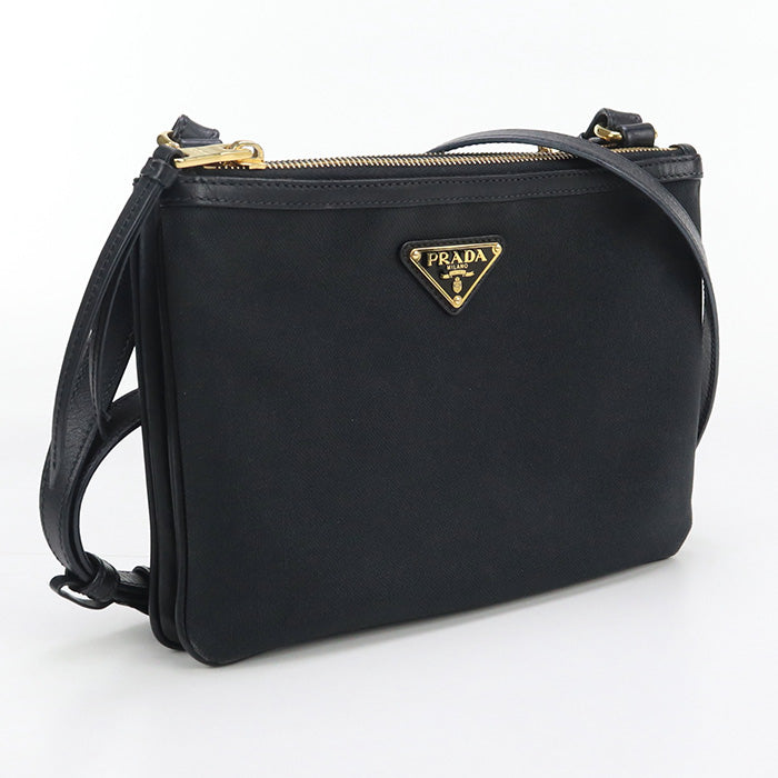 PRADA Shoulder Bag Diagonal Shoulder Bag canvas/leather black Women