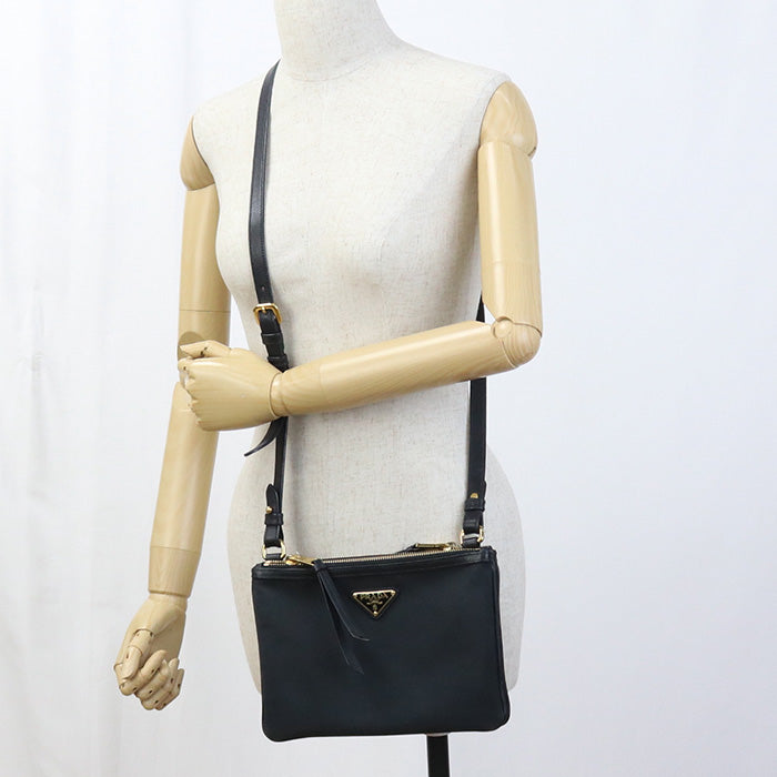 PRADA Shoulder Bag Diagonal Shoulder Bag canvas/leather black Women