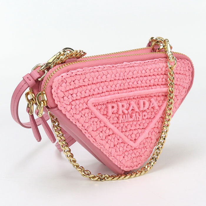 PRADA Shoulder Bag Crochet Mini Pouch 2 Way bag Raffia, leather pink Women