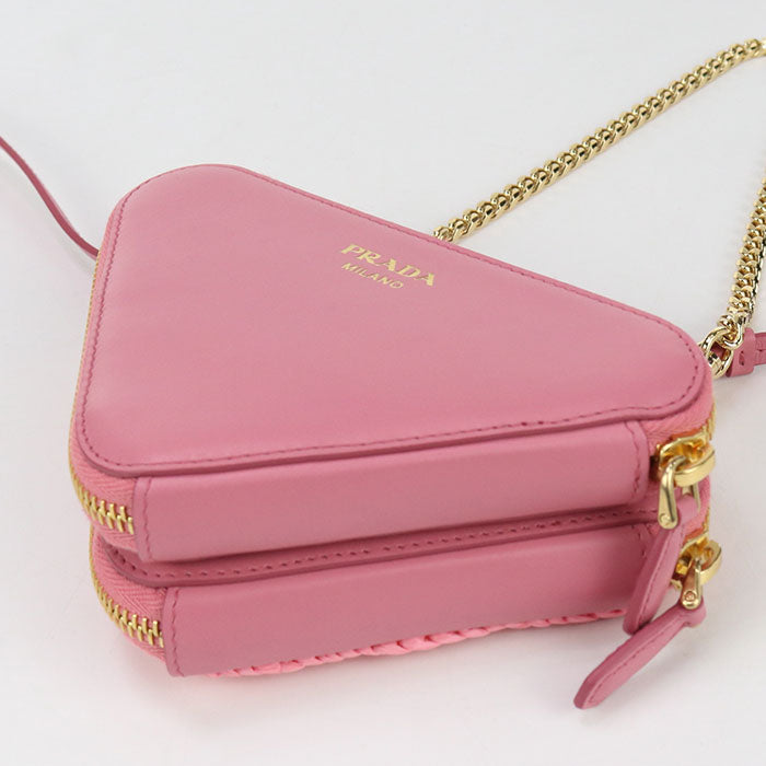 PRADA Shoulder Bag Crochet Mini Pouch 2 Way bag Raffia, leather pink Women