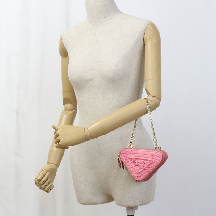 PRADA Shoulder Bag Crochet Mini Pouch 2 Way bag Raffia, leather pink Women