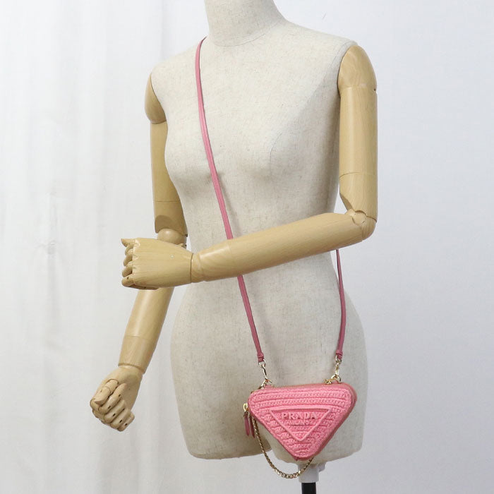 PRADA Shoulder Bag Crochet Mini Pouch 2 Way bag Raffia, leather pink Women