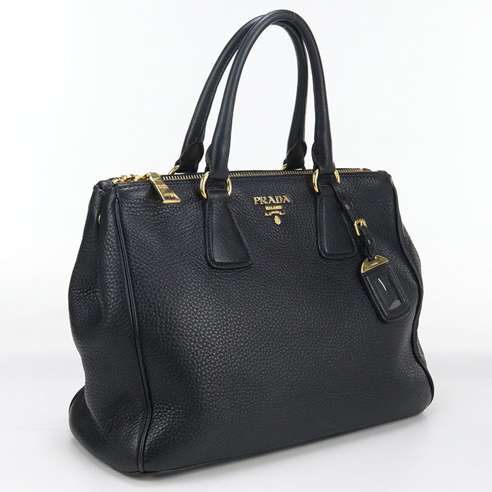 PRADA Tote Bag W zip handbag leather black Women