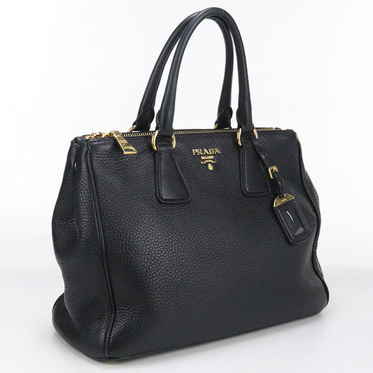 PRADA Tote Bag W zip handbag leather black Women