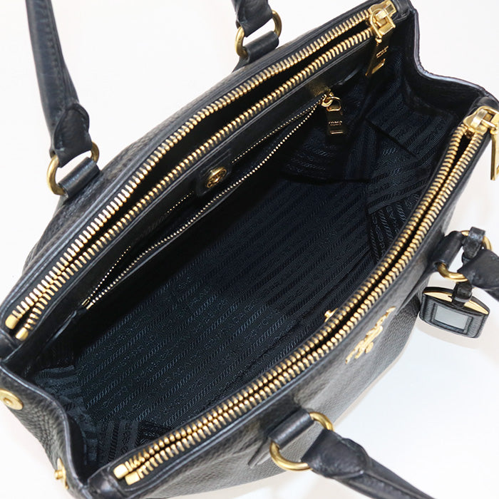 PRADA Tote Bag W zip handbag leather black Women