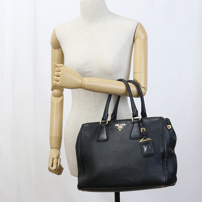 PRADA Tote Bag W zip handbag leather black Women