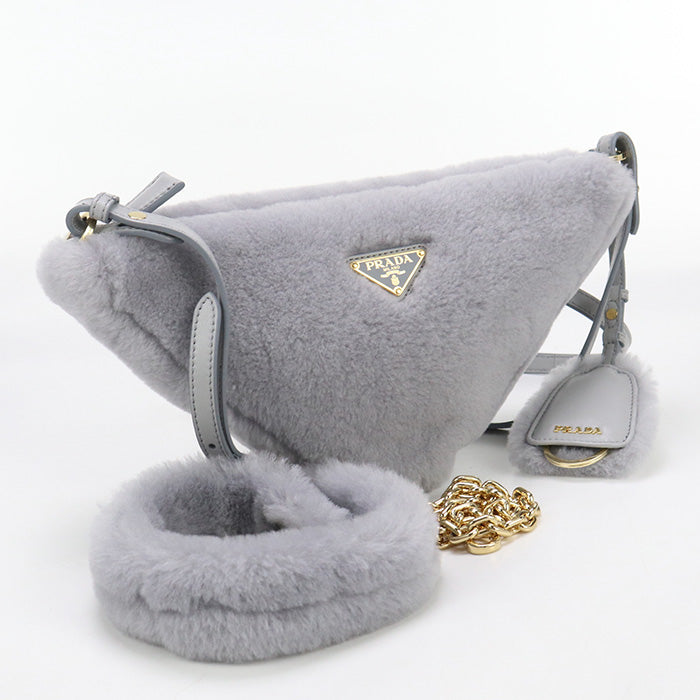 PRADA Shoulder Bag Triangle Fur 2WAYShoulder Bag fur gray Women