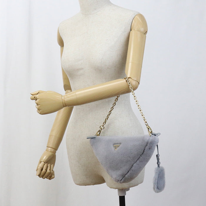 PRADA Shoulder Bag Triangle Fur 2WAYShoulder Bag fur gray Women