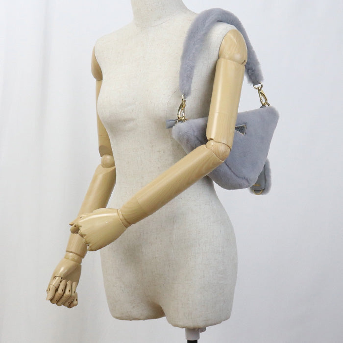 PRADA Shoulder Bag Triangle Fur 2WAYShoulder Bag fur gray Women
