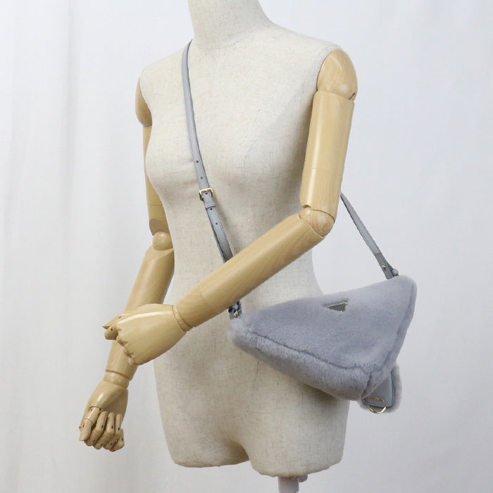 PRADA Shoulder Bag Triangle Fur 2WAYShoulder Bag fur gray Women