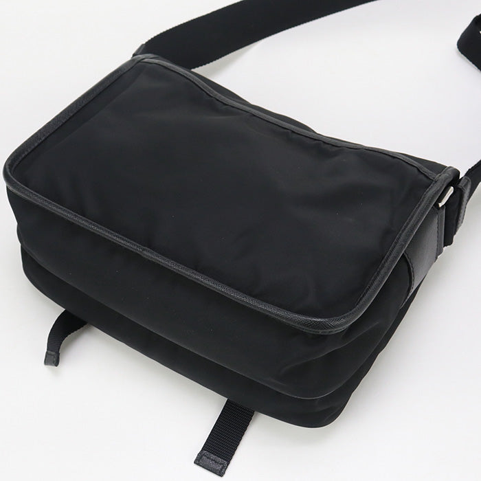 PRADA Shoulder Bag Safiano leather Messenger bag Nylon black mens