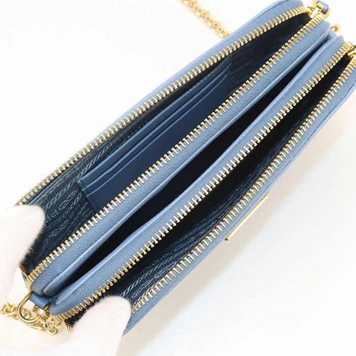 PRADA QHH Shoulder Bag Safiano ChainShoulder Bag leather blue Women