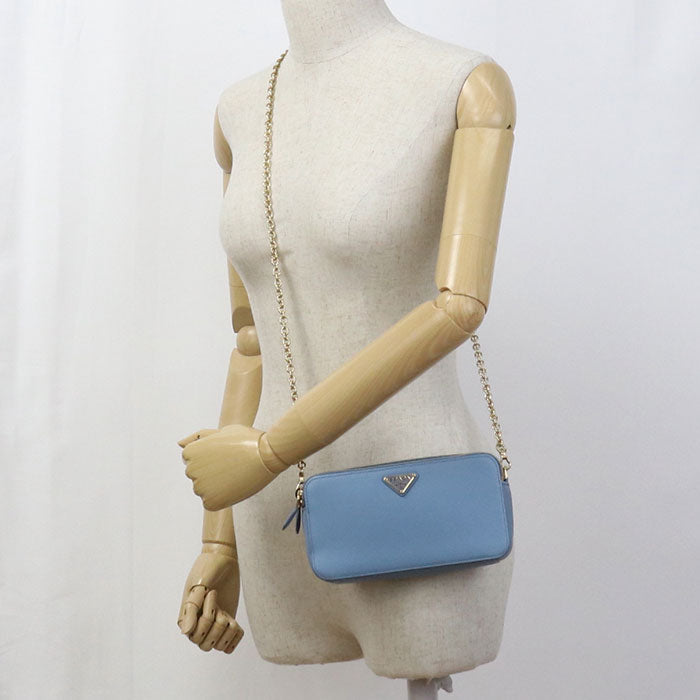 PRADA QHH Shoulder Bag Safiano ChainShoulder Bag leather blue Women