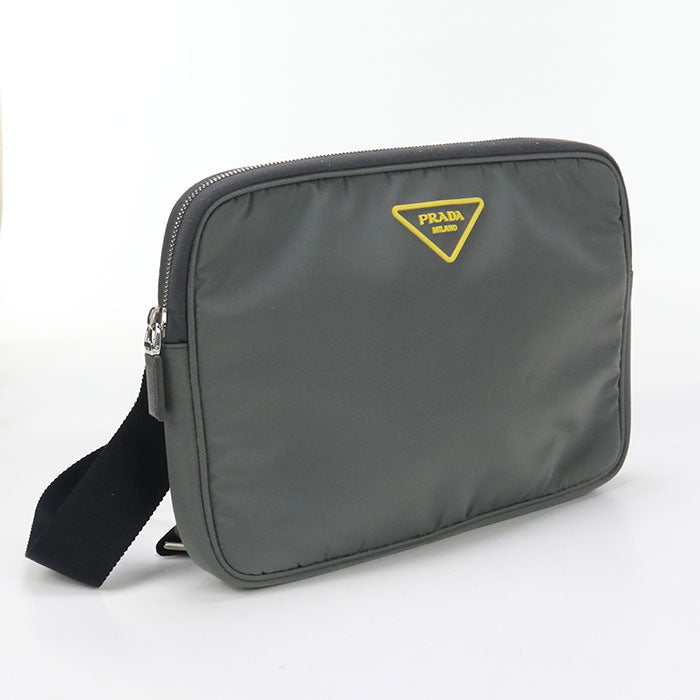 PRADA Shoulder Bag Triangular logo 2way clutch bag Nylon gray mens