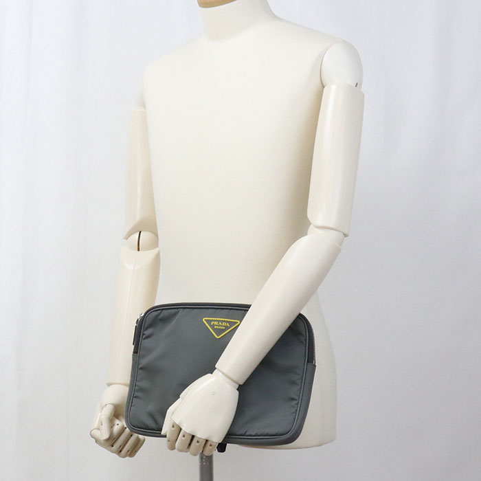 PRADA Shoulder Bag Triangular logo 2way clutch bag Nylon gray mens