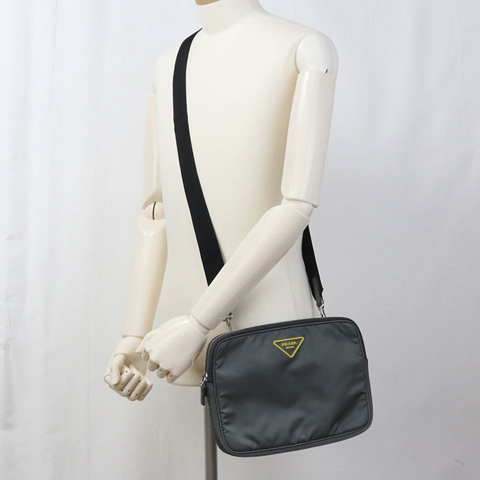 PRADA Shoulder Bag Triangular logo 2way clutch bag Nylon gray mens
