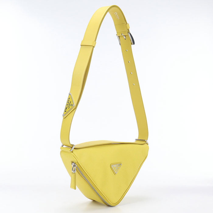 PRADA Shoulder Bag Triangle Crossbody bag leather Yellow mens(unisex)