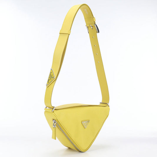 PRADA Shoulder Bag Triangle Crossbody bag leather Yellow mens(unisex)