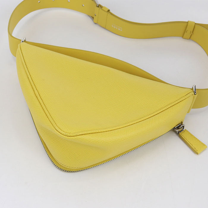 PRADA Shoulder Bag Triangle Crossbody bag leather Yellow mens(unisex)