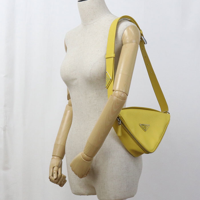 PRADA Shoulder Bag Triangle Crossbody bag leather Yellow mens(unisex)