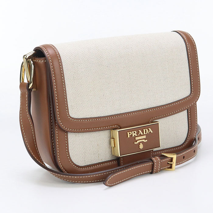 PRADA Shoulder Bag canvas,leather beige Women