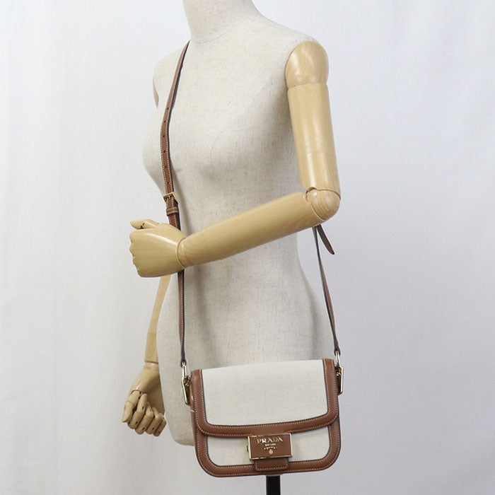 PRADA Shoulder Bag canvas,leather beige Women