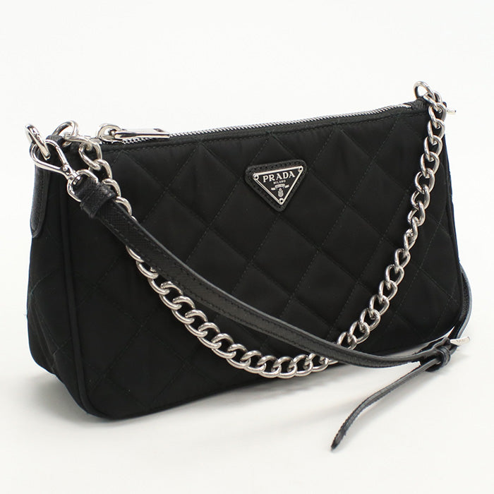 PRADA Shoulder Bag Quilting Chain 2WAYShoulder Bag Nylon black Women